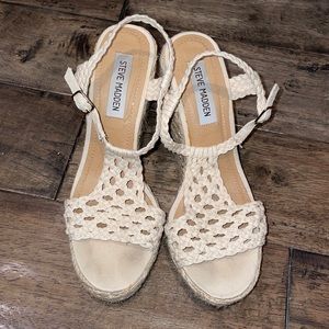 Cream Woven Steve Madden Platform Wedge Sandals - Size 7